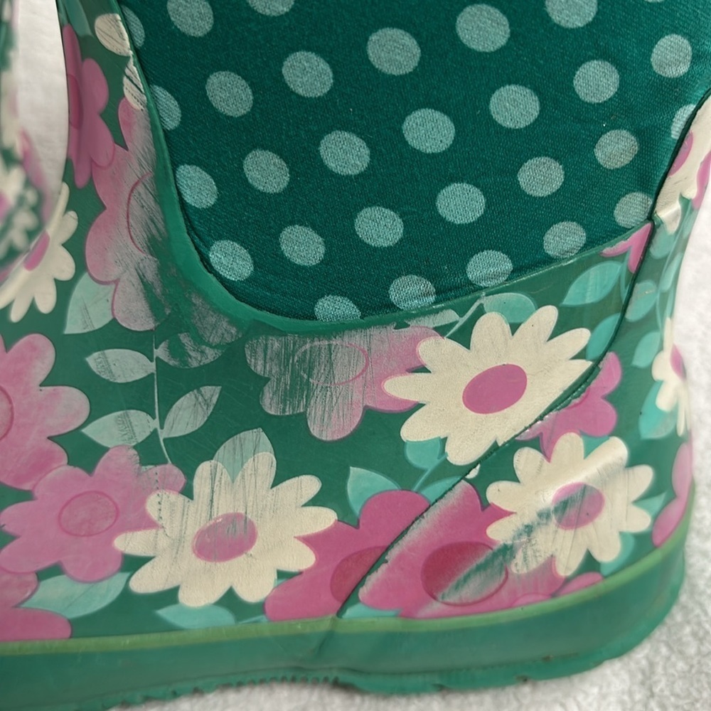 Bogs Girls Flower Dots Rubber Weatherproof Boots, youth 7 - Picture 7 of 13